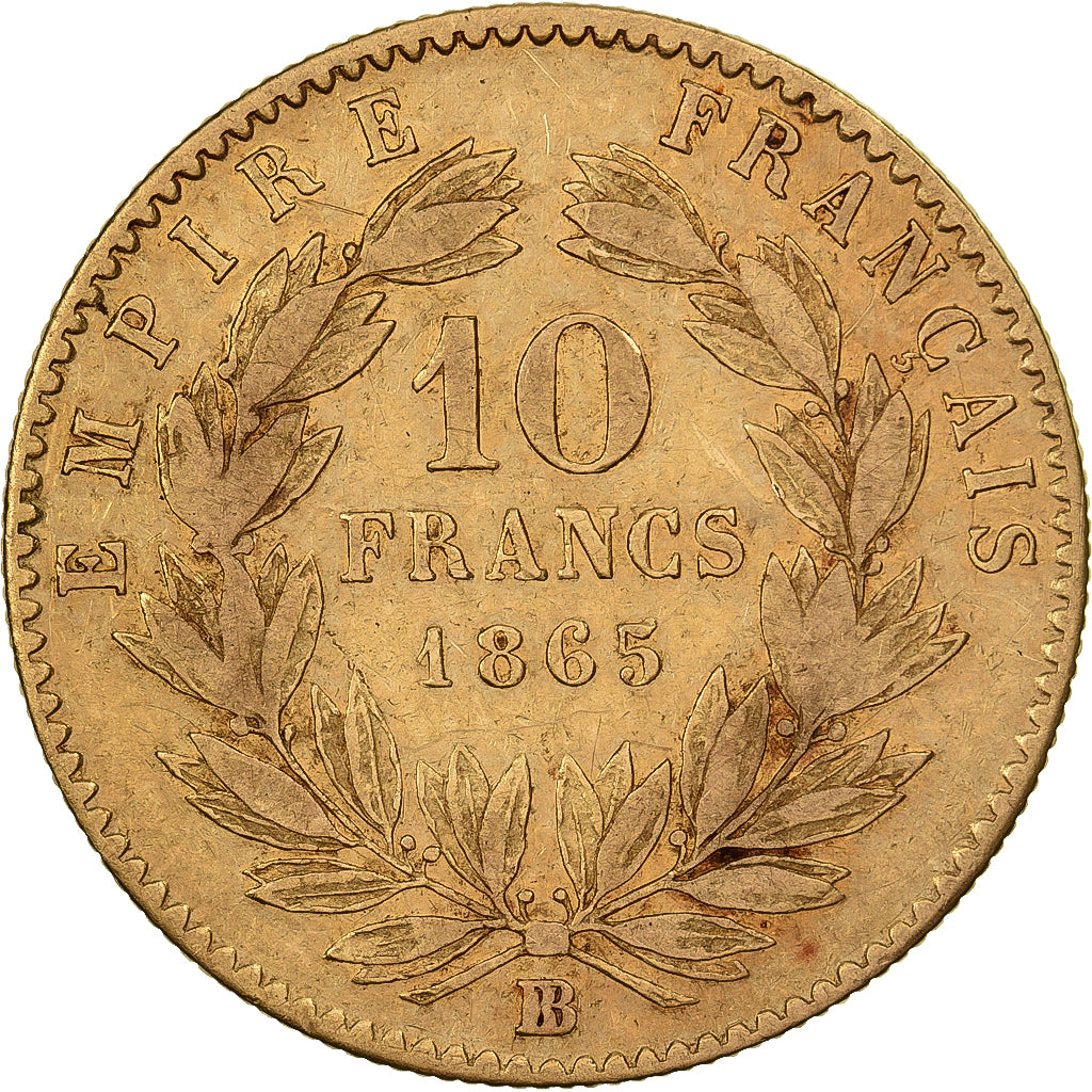France, 10 Francs, Napoléon III, 1865, Strasbourg, Or, TB+, KM:800.2