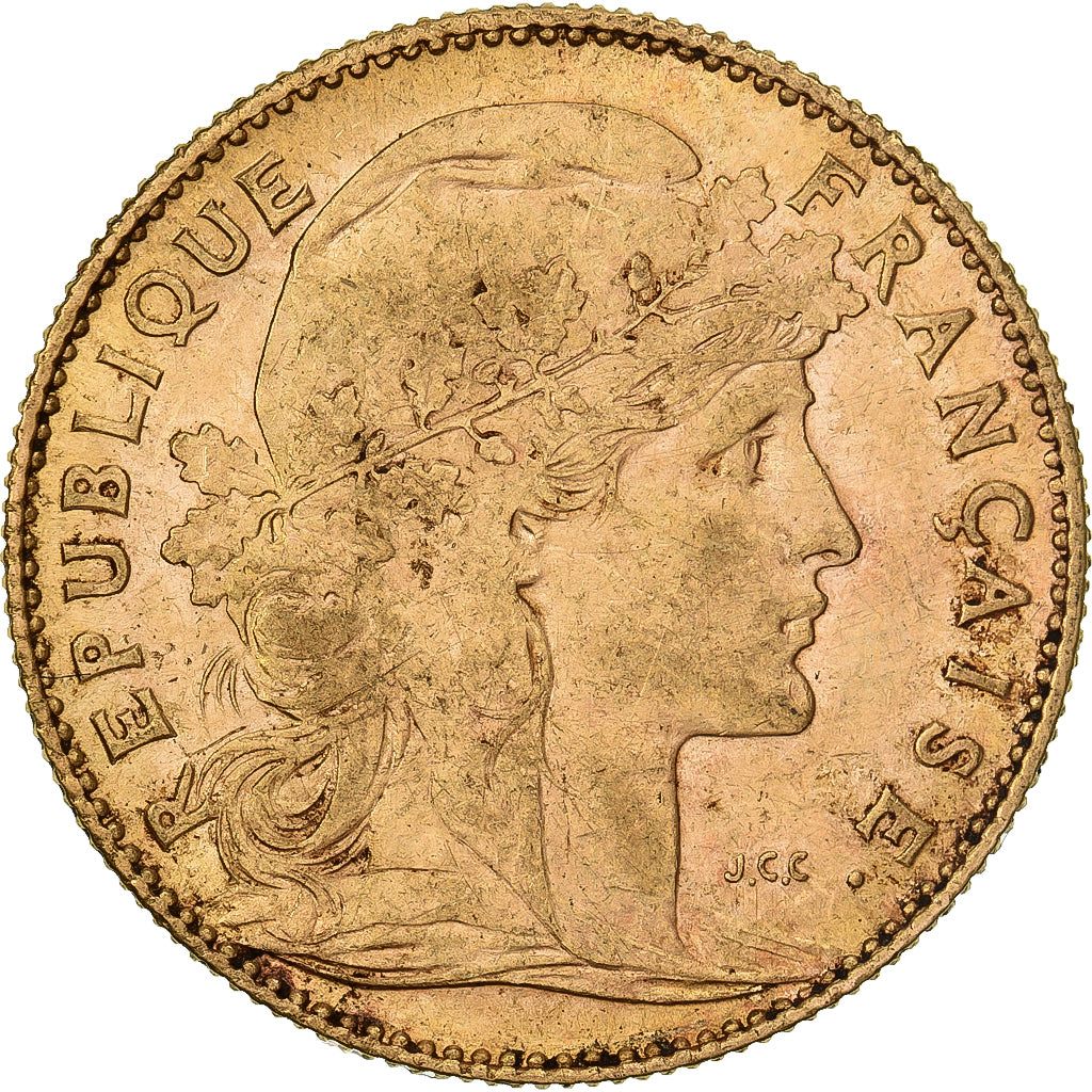 França, 10 Francs, Marianne Coq, 1900, Paris, Dourado, AU(50-53), Gadoury:1017
