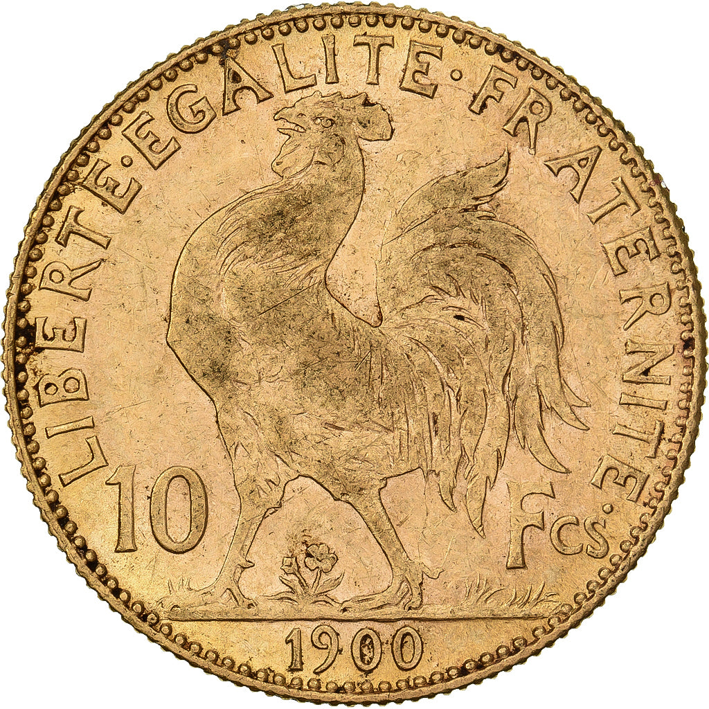 França, 10 Francs, Marianne Coq, 1900, Paris, Dourado, AU(50-53), Gadoury:1017