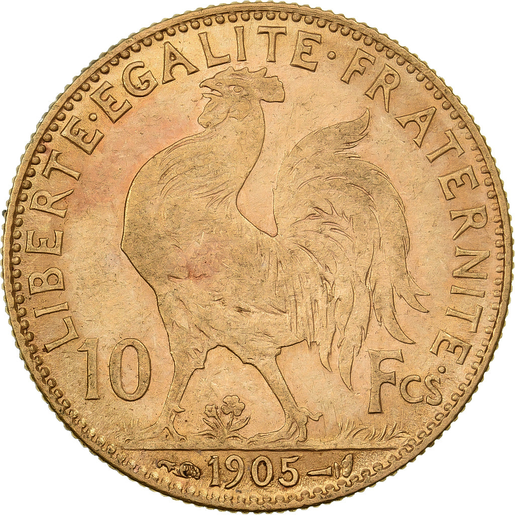 Francja, 10 Francs, Marianne Coq, 1905, Paris, Złoto, EF(40-45), KM:846