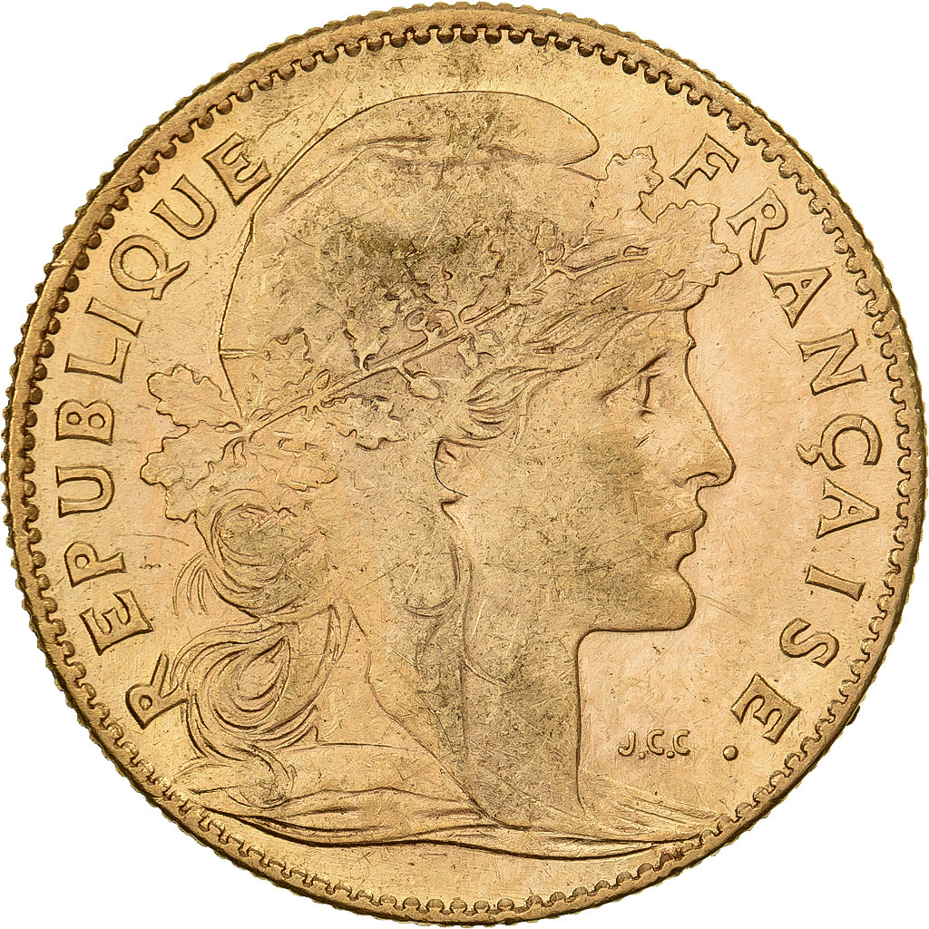 France, 10 Francs, Marianne Coq, 1905, Paris, Gold, AU(55-58), KM:846
