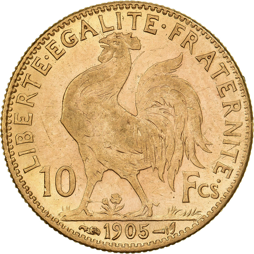 France, 10 Francs, Marianne Coq, 1905, Paris, Gold, AU(55-58), KM:846