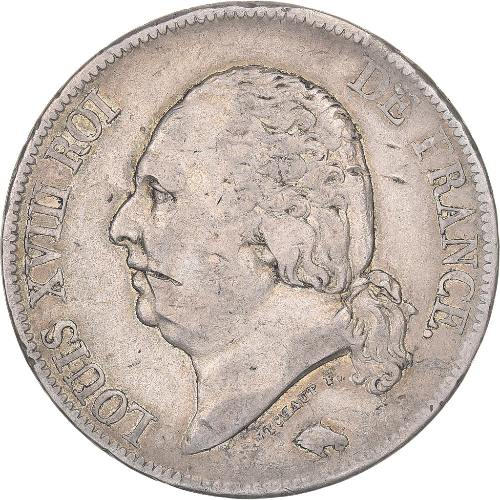 France, 5 Francs, Louis XVIII, 1817, Rouen, Argent, TB+, Gadoury:614, KM:711.2