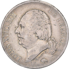 Francja, 5 Francs, Louis XVIII, 1817, Rouen, Srebro, VF(30-35), Gadoury:614