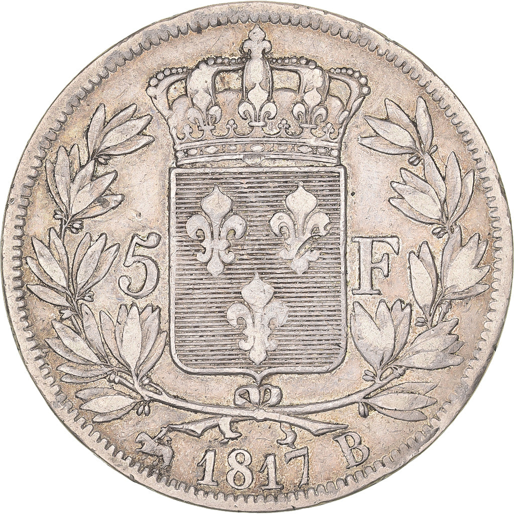 France, 5 Francs, Louis XVIII, 1817, Rouen, Argent, TB+, Gadoury:614, KM:711.2
