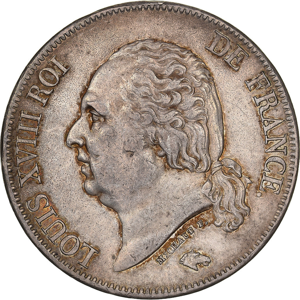 France, 5 Francs, Louis XVIII, 1824, Rouen, Silver, AU(50-53), Gadoury:614