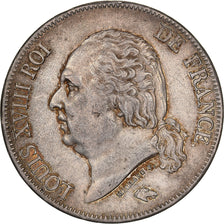 Frankrijk, 5 Francs, Louis XVIII, 1824, Rouen, Zilver, ZF+, Gadoury:614
