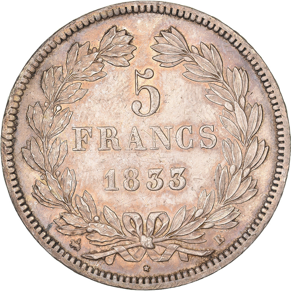 Francja, 5 Francs, Louis-Philippe, 1833, Rouen, Srebro, AU(55-58), Gadoury:678