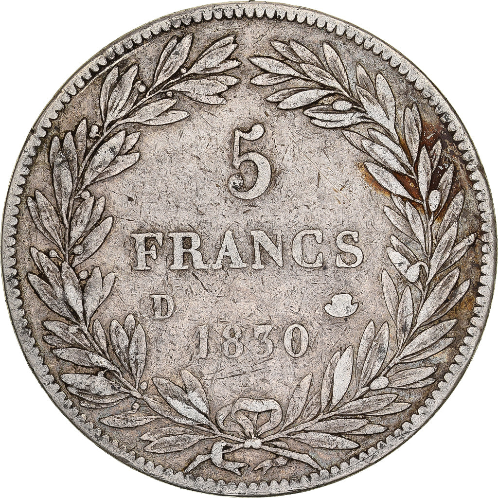 France, 5 Francs, Louis-Philippe, 1830, Lyon, Silver, VF(20-25), Gadoury:676