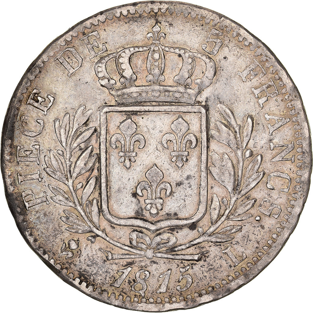 Francja, 5 Francs, Louis XVIII, 1815, Bayonne, Srebro, VF(30-35), Gadoury:591