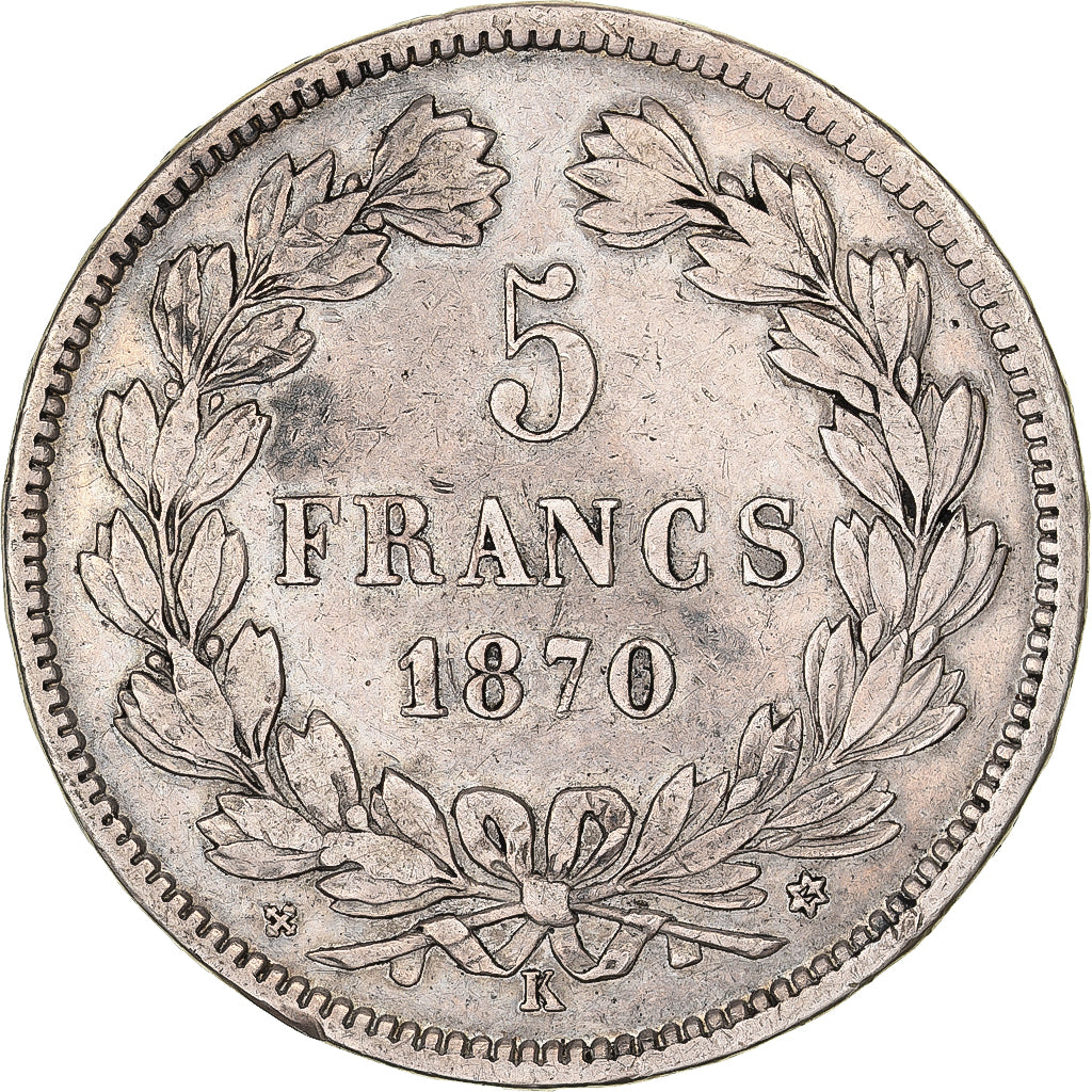 France, 5 Francs, Cérès, 1870, Bordeaux, Silver, VF(20-25), Gadoury:742