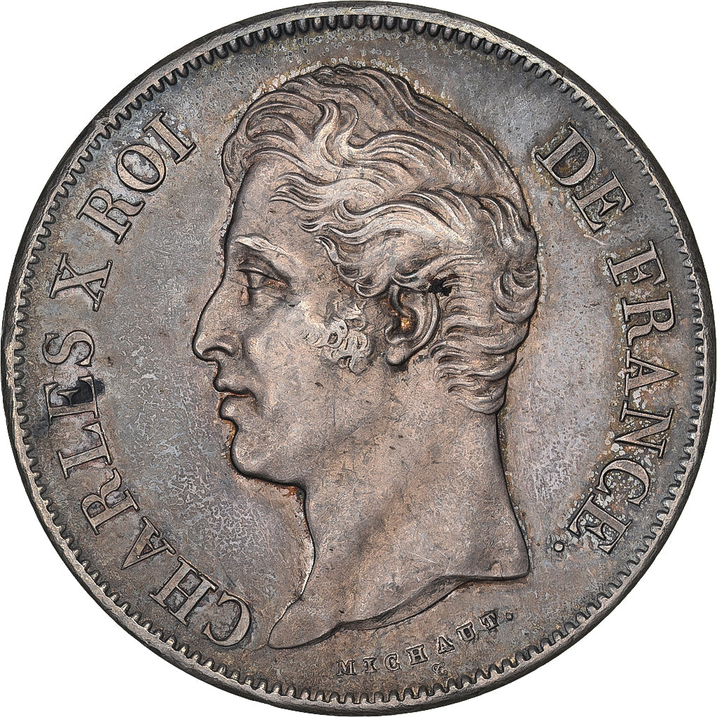 Francja, 5 Francs, Charles X, 1827, Paris, Srebro, AU(55-58), Gadoury:644