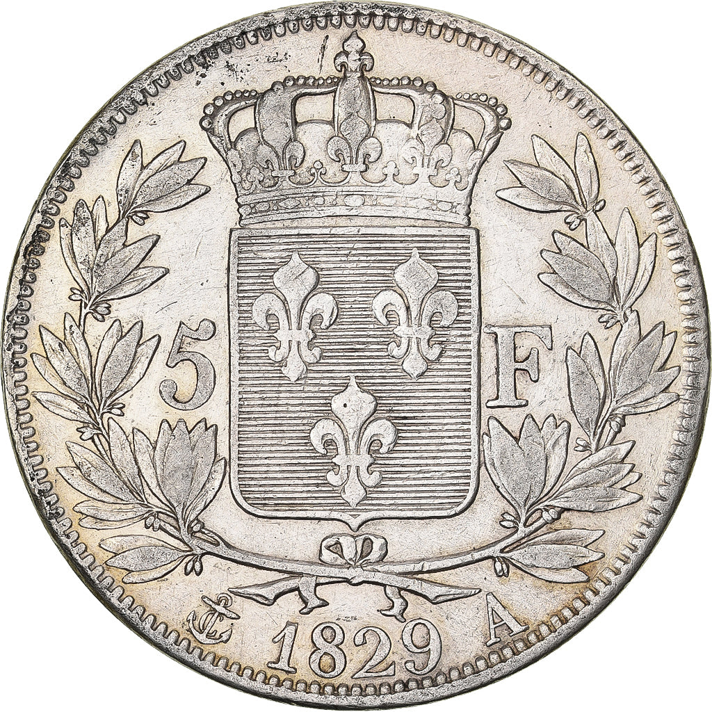 Francja, 5 Francs, Charles X, 1829, Paris, Srebro, VF(30-35), Gadoury:644