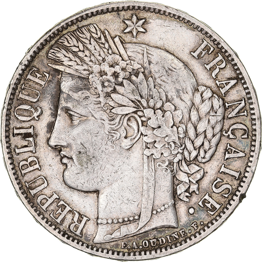 França, 5 Francs, Cérès, 1870, Paris, Prata, VF(30-35), Gadoury:742, KM:818.1