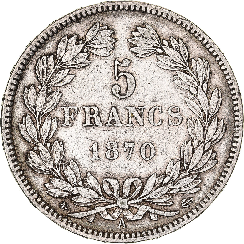 França, 5 Francs, Cérès, 1870, Paris, Prata, VF(30-35), Gadoury:742, KM:818.1