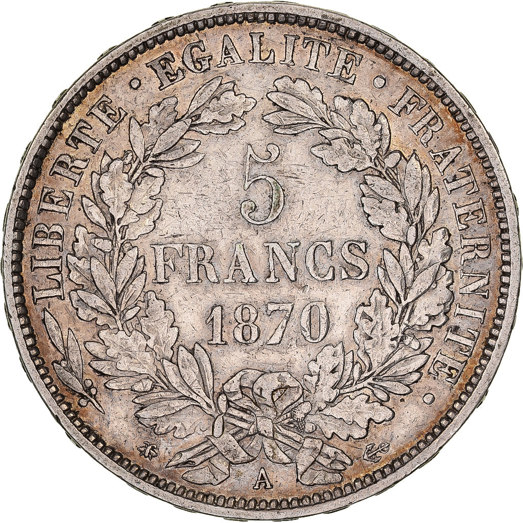 Francja, 5 Francs, Cérès, 1870, Paris, Srebro, EF(40-45), Gadoury:742