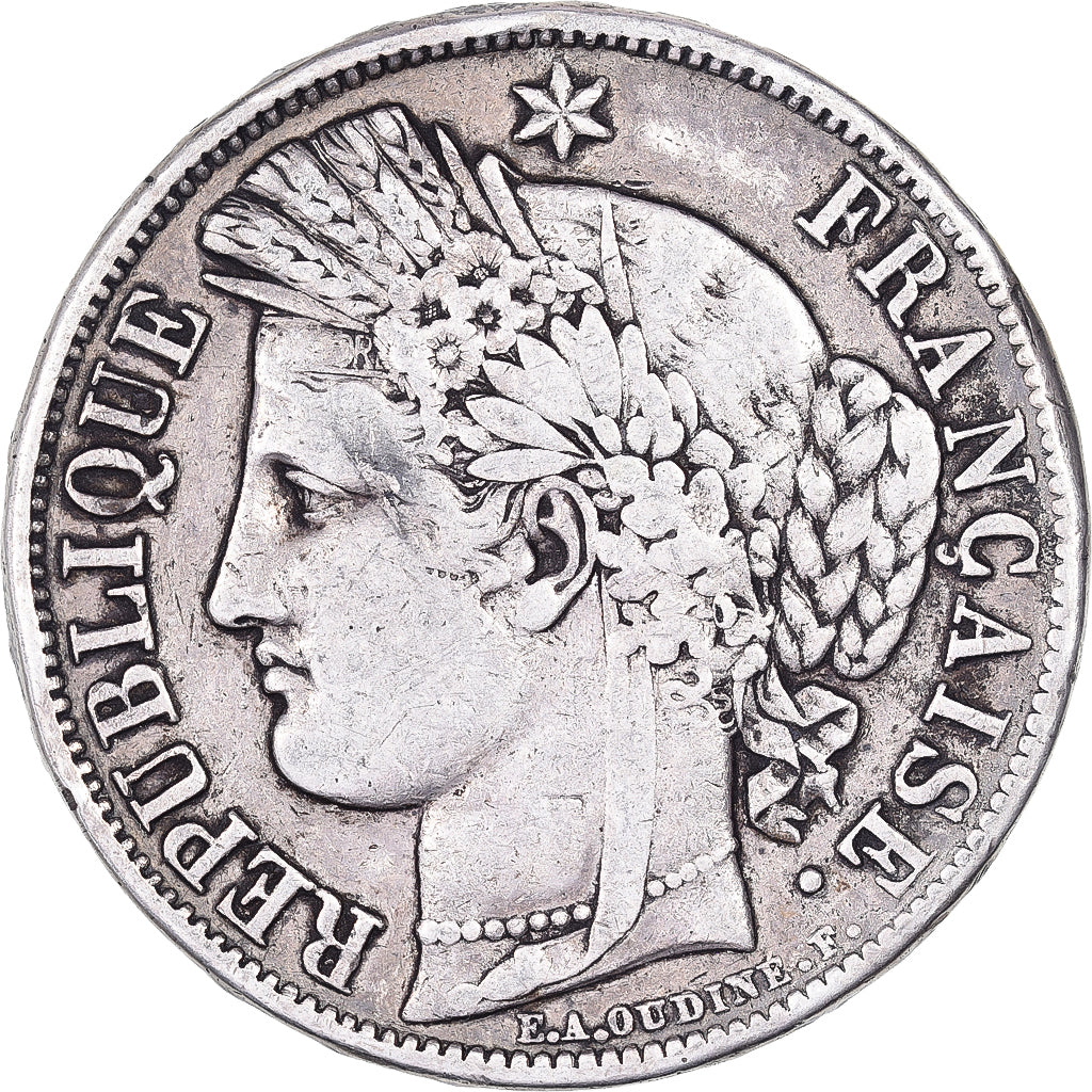 França, 5 Francs, Cérès, 1849, Paris, Prata, VF(20-25), Gadoury:719, KM:761.1