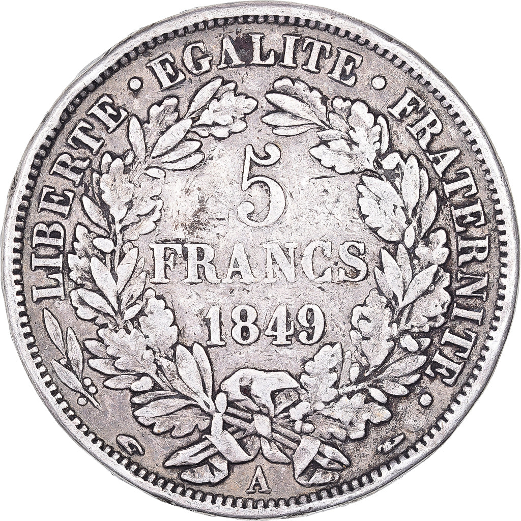 França, 5 Francs, Cérès, 1849, Paris, Prata, VF(20-25), Gadoury:719, KM:761.1