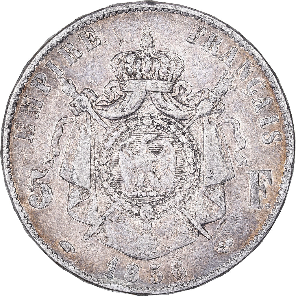 França, 5 Francs, Napoléon III, 1856, Paris, Prata, VF(30-35), Gadoury:734