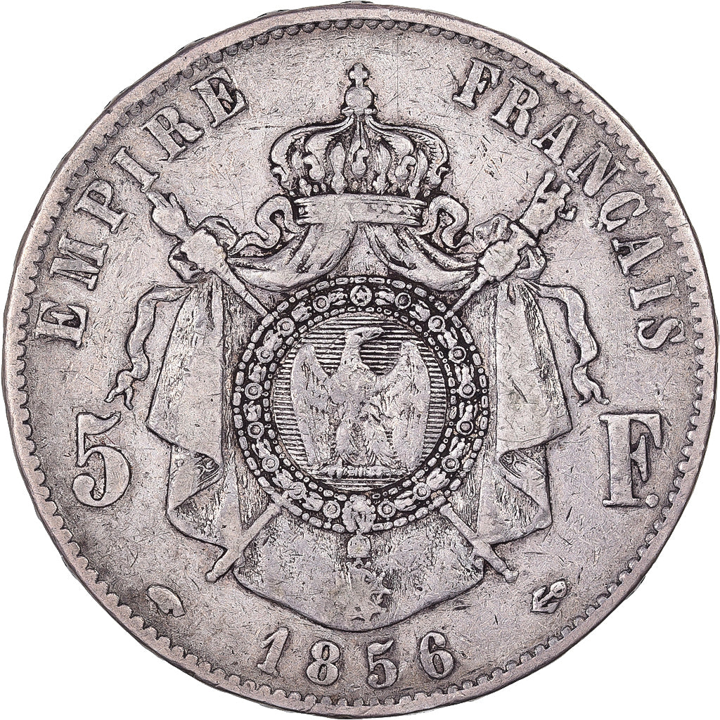 França, 5 Francs, Napoléon III, 1856, Paris, Prata, VF(20-25), Gadoury:734