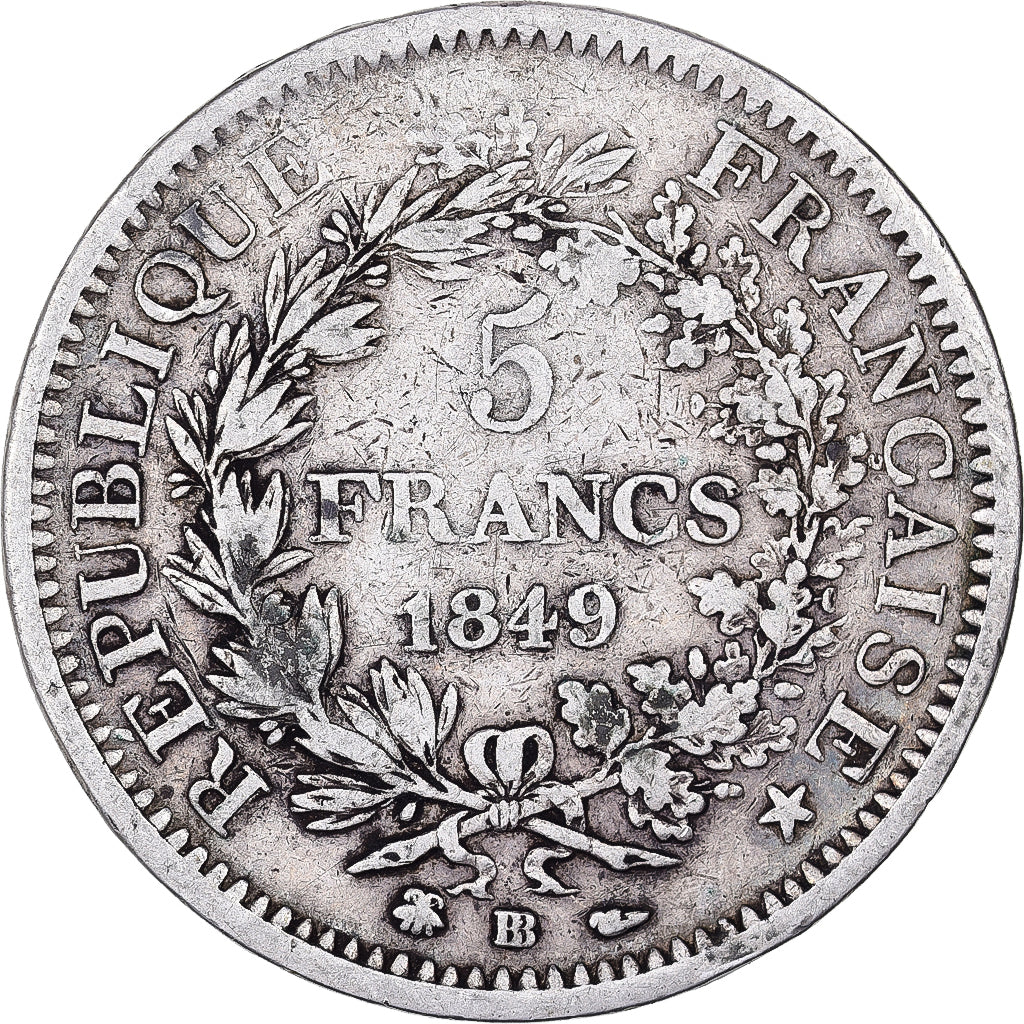 France, 5 Francs, Hercule, 1849, Strasbourg, Silver, VF(20-25), Gadoury:683