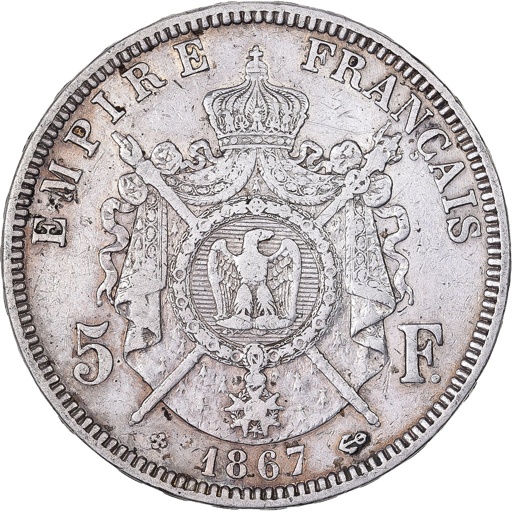 France, 5 Francs, Napoléon III, 1867, Strasbourg, Silver, VF(30-35), KM:799.2