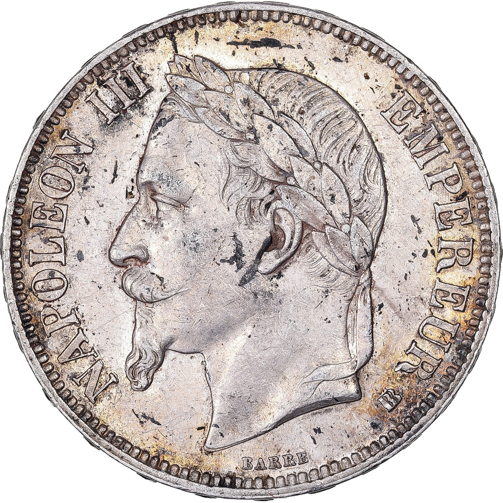 Frankrijk, 5 Francs, Napoléon III, 1867, Strasbourg, Zilver, ZF, KM:799.2