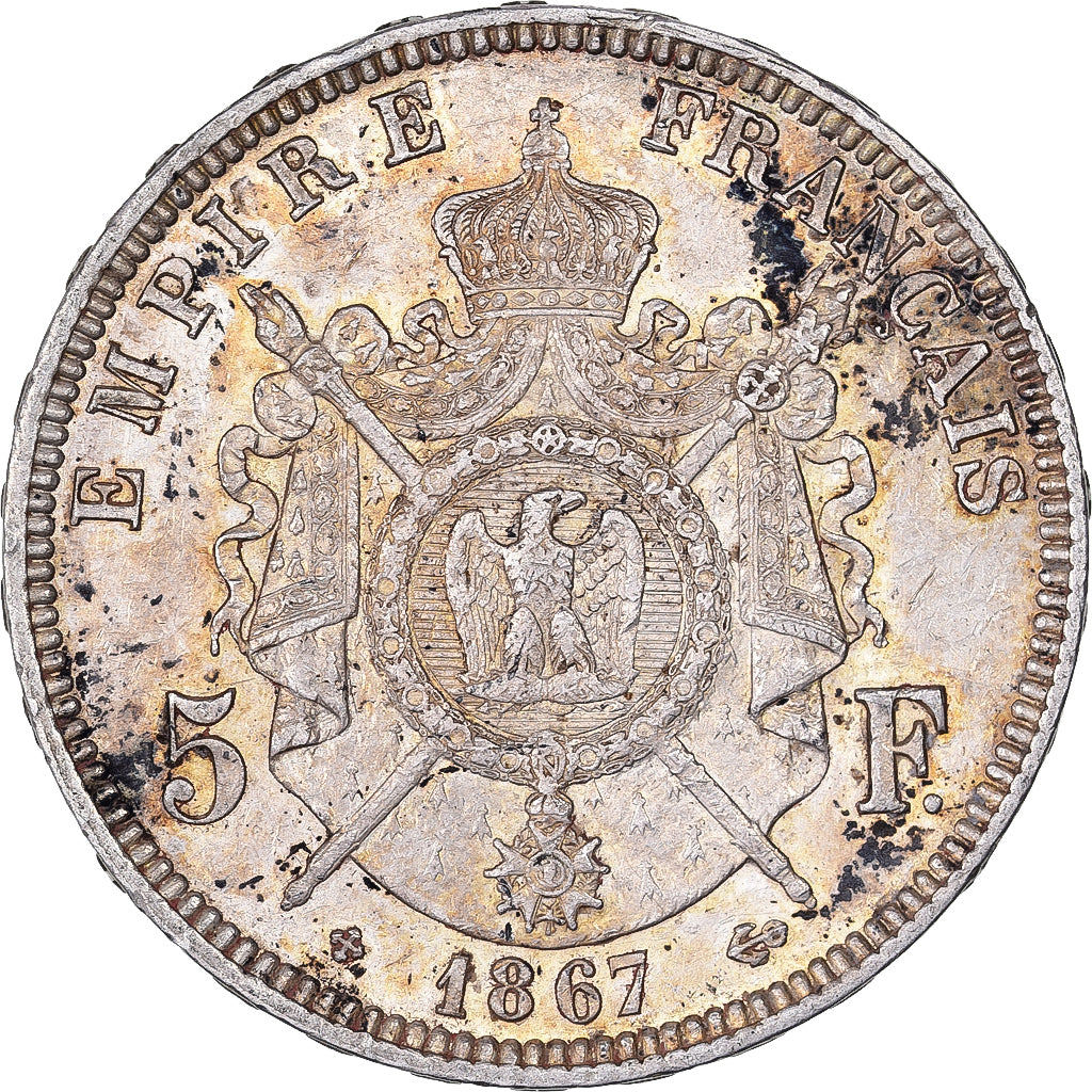 Frankrijk, 5 Francs, Napoléon III, 1867, Strasbourg, Zilver, ZF, KM:799.2