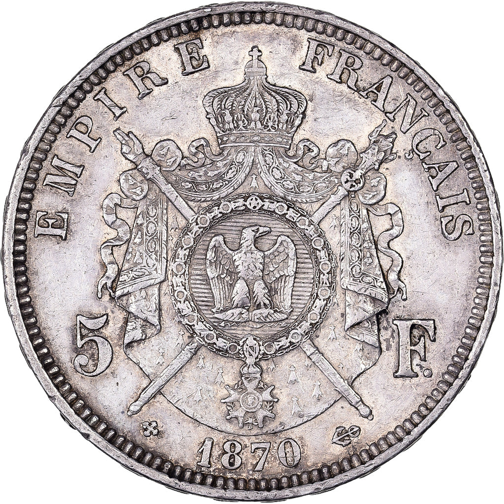 France, 5 Francs, Napoléon III, 1870, Strasbourg, Silver, EF(40-45)