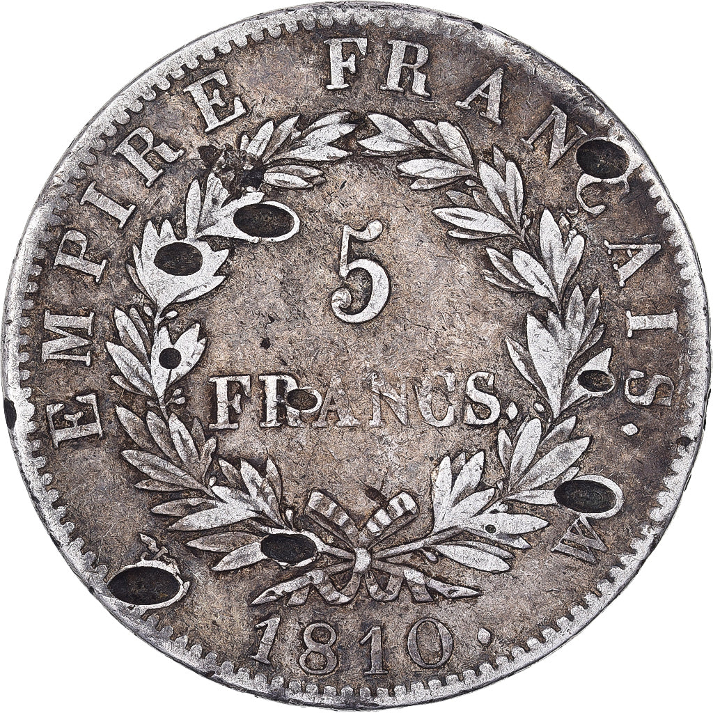 França, 5 Francs, Napoléon I, 1810, Lille, Prata, VF(20-25), Gadoury:584