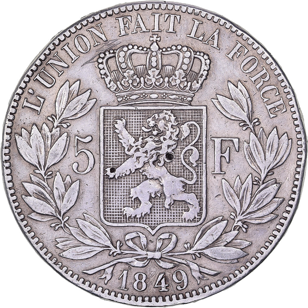 België, Leopold I, 5 Francs, 5 Frank, 1849, Brussels, Zilver, FR+, KM:17