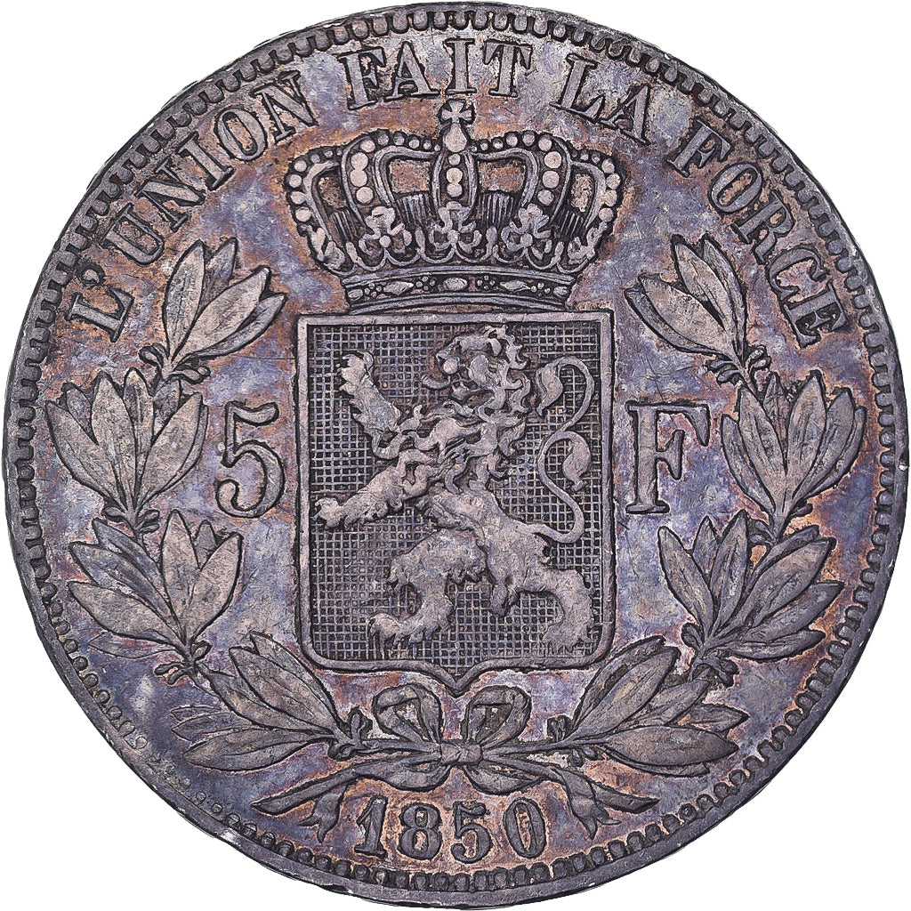Bélgica, Leopold I, 5 Francs, 5 Frank, 1850, Plata, MBC, KM:17