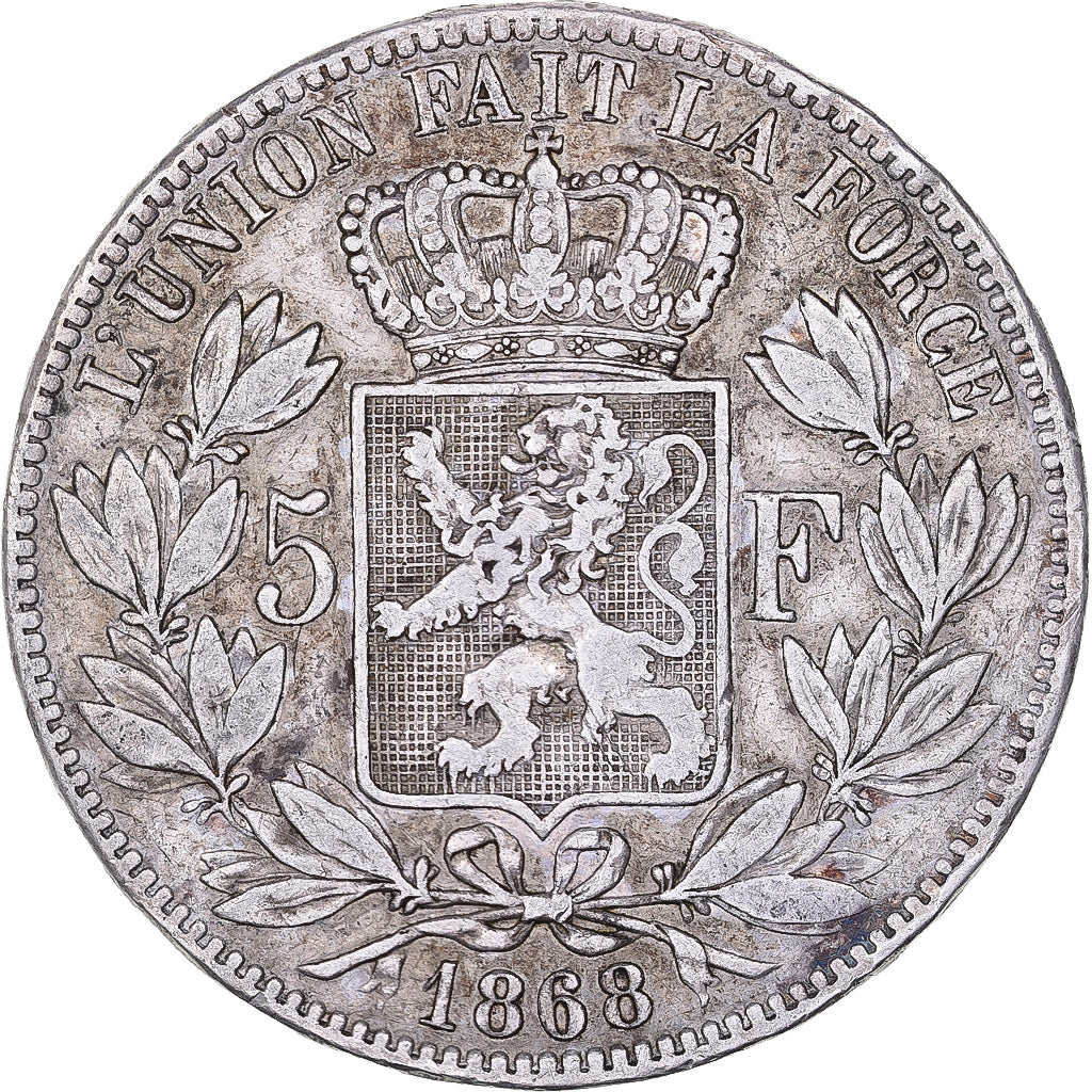 Belgium, Leopold II, 5 Francs, 5 Frank, 1868, Brussels, Tranche fautée, Silver
