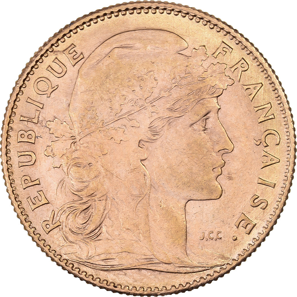 Francja, 10 Francs, Marianne Coq, 1910, Paris, Złoto, AU(50-53), Gadoury:1017
