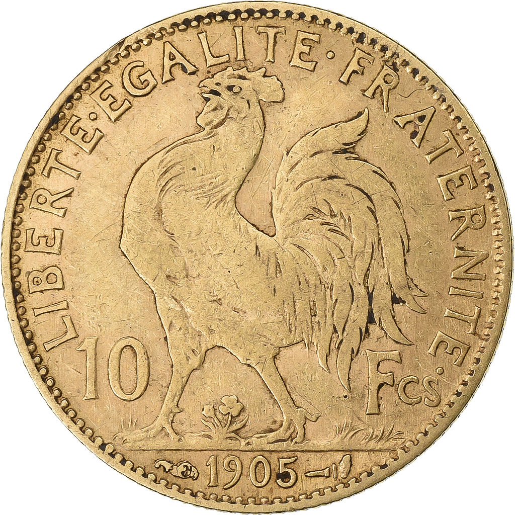 Francia, 10 Francs, Marianne Coq, 1905, Paris, Oro, BB, KM:846