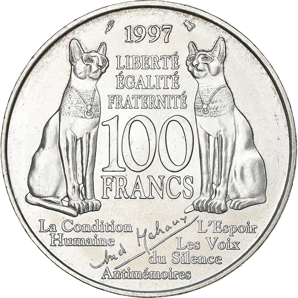 France, 100 Francs, André Malraux, 1997, Silver, MS(63), Gadoury:954, KM:1188