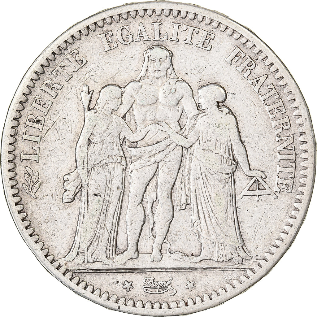 Francja, 5 Francs, Hercule, 1848, Bordeaux, Srebro, VF(20-25), Gadoury:683, Le