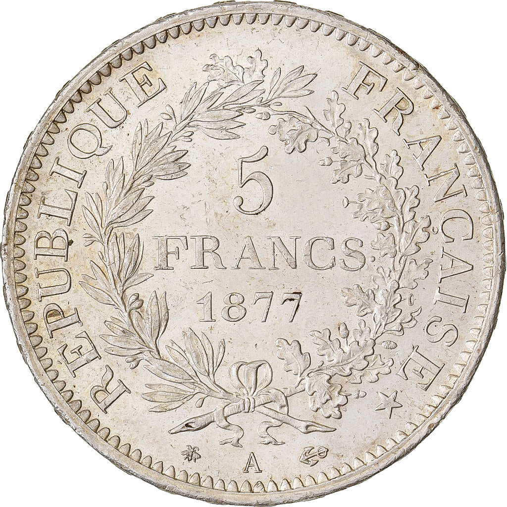 Francja, 5 Francs, Hercule, 1877, Paris, Rare in this quality, Srebro, MS(63)