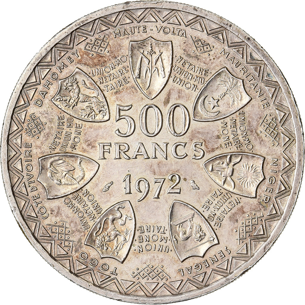 West Afrikaanse Staten, 500 Francs, 1972, Zilver, PR+, KM:7