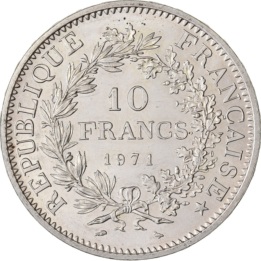 France, 10 Francs, Hercule, 1971, Paris, Silver, MS(63), KM:932