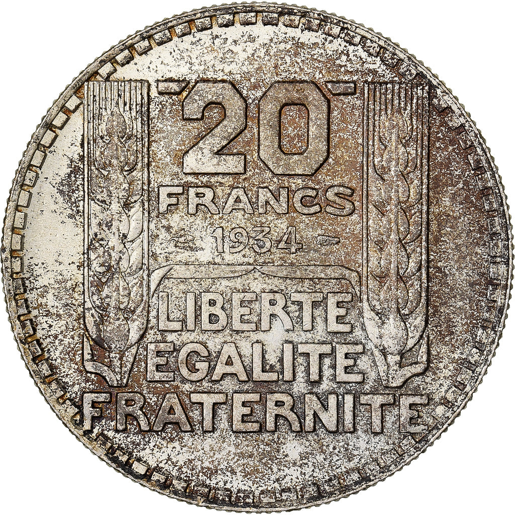 Francia, 20 Francs, Turin, 1934, Paris, Argento, SPL, Gadoury:852, KM:879