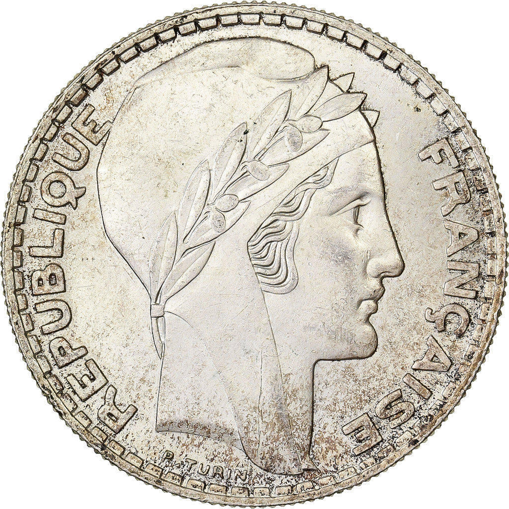 France, 20 Francs, Turin, 1934, Paris, Silver, MS(63), Gadoury:852, KM:879