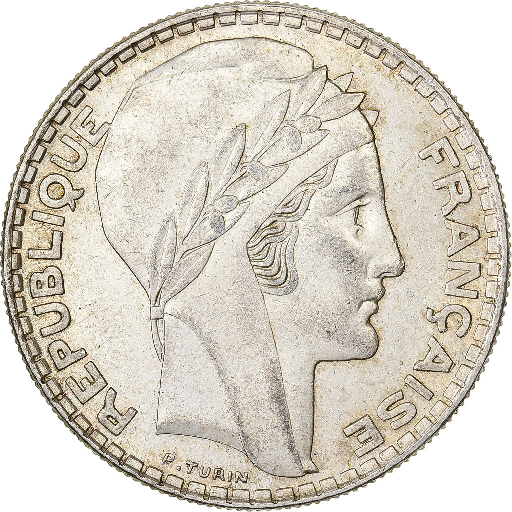 France, 20 Francs, Turin, 1938, Paris, Silver, MS(63), Gadoury:852, KM:879