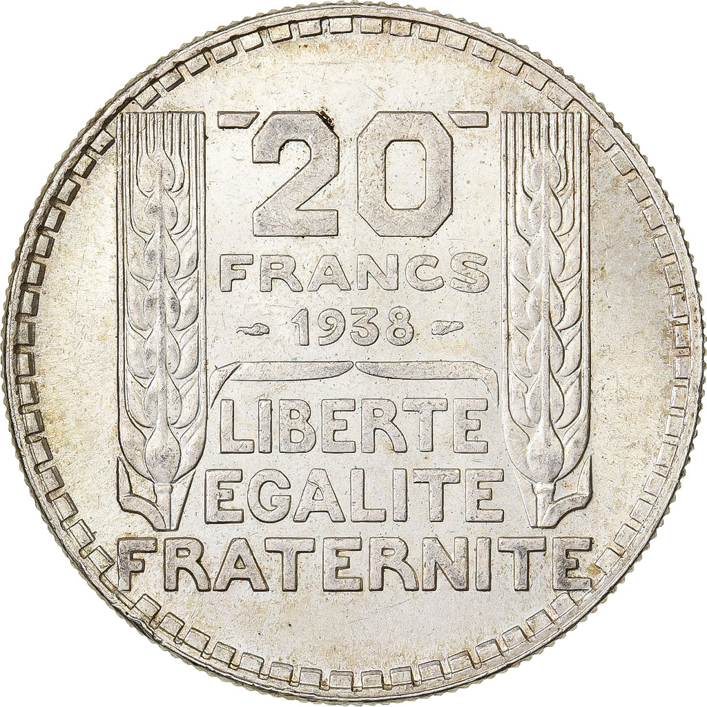 France, 20 Francs, Turin, 1938, Paris, Silver, MS(63), Gadoury:852, KM:879