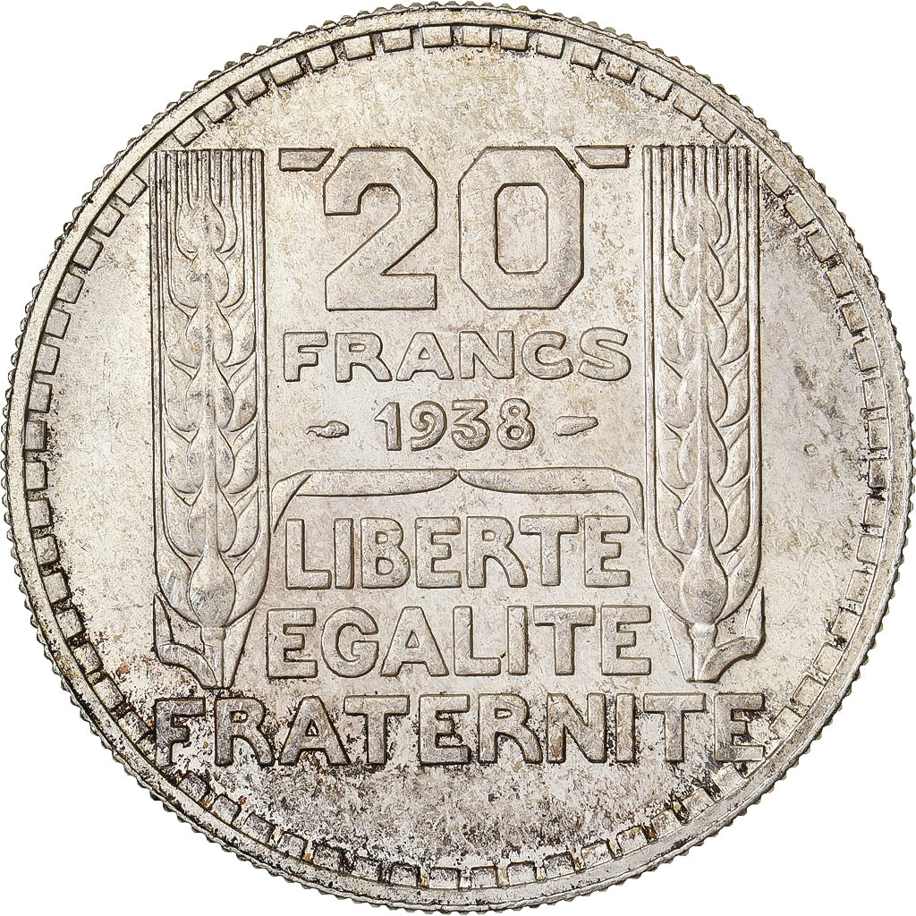 França, 20 Francs, Turin, 1938, Paris, Prata, MS(63), Gadoury:852, KM:879