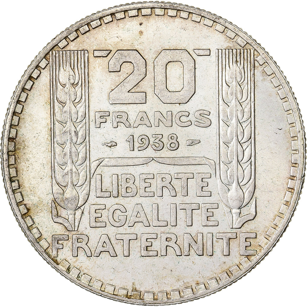 France, 20 Francs, Turin, 1938, Paris, Silver, MS(63), Gadoury:852, KM:879
