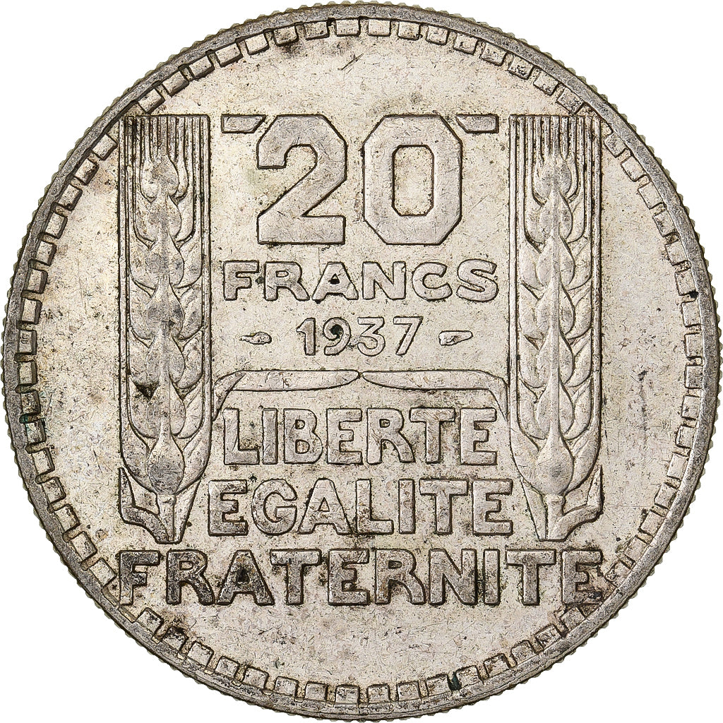 France, 20 Francs, Turin, 1937, Paris, Silver, EF(40-45), Gadoury:852, KM:879