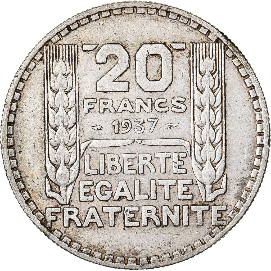 France, 20 Francs, Turin, 1937, Paris, Silver, EF(40-45), Gadoury:852, KM:879