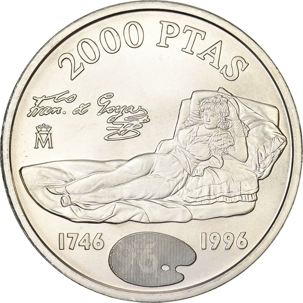 Spain, Juan Carlos I, 2000 Pesetas, Goya, 1996, Madrid, Silver, MS(63)
