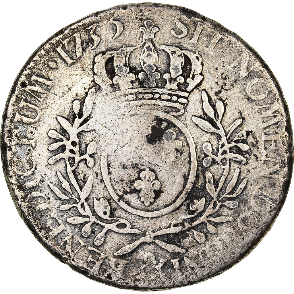 France, Louis XV, Ecu, aux branches d'olivier, 1735, Aix, Silver, G(4-6)